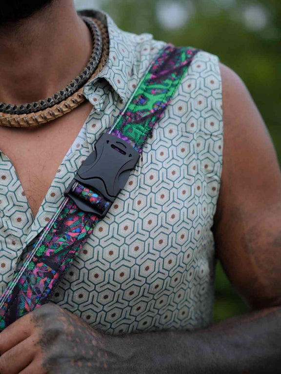 FluxFunk psychedelic sling bag strap with plastic buckle