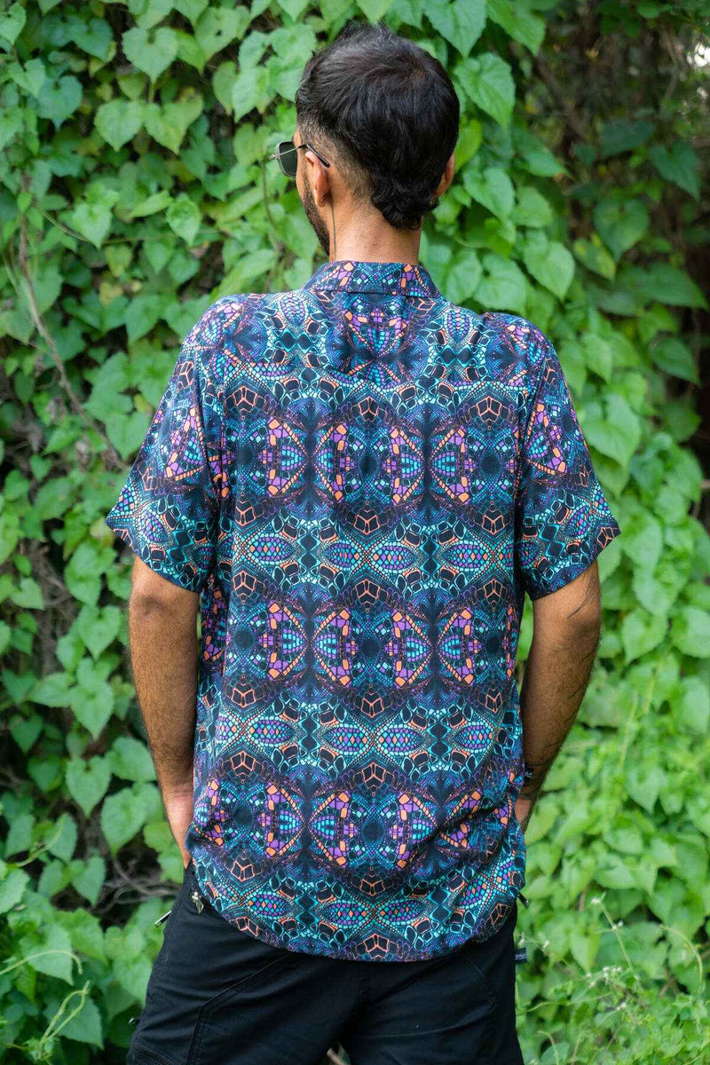 mens bamboo shirt kaleidoscope psychedelic print back view