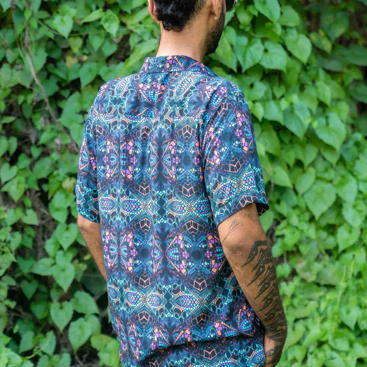 breathable bamboo shirt men psychedelic kaleidoscope design