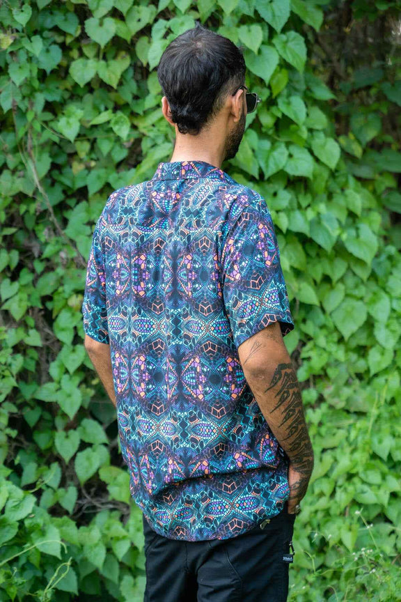 breathable bamboo shirt men psychedelic kaleidoscope design