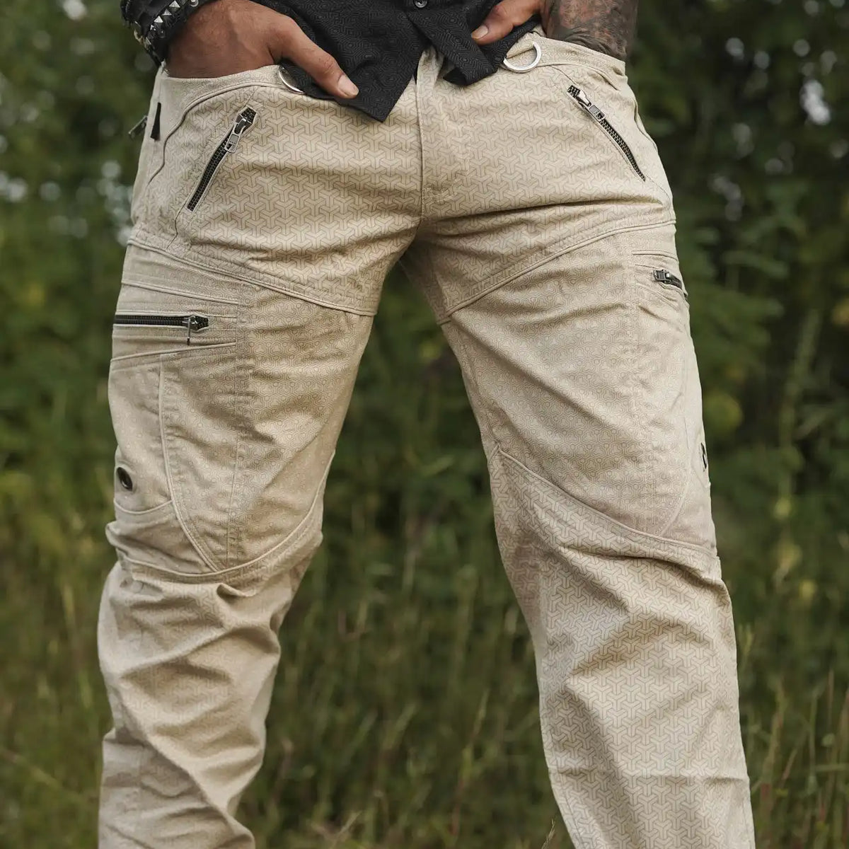 ETERNITY VORTEX beige psychedelic cargo pants front view