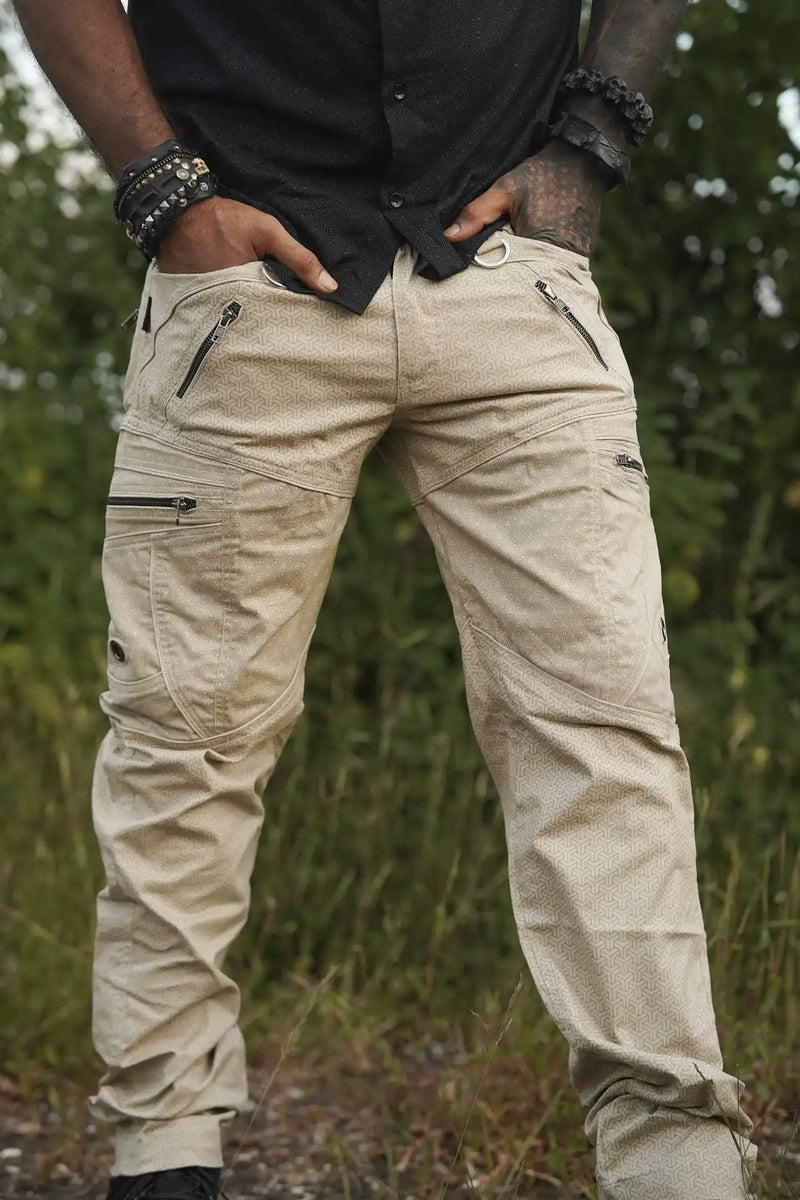 ETERNITY VORTEX beige psychedelic cargo pants front view