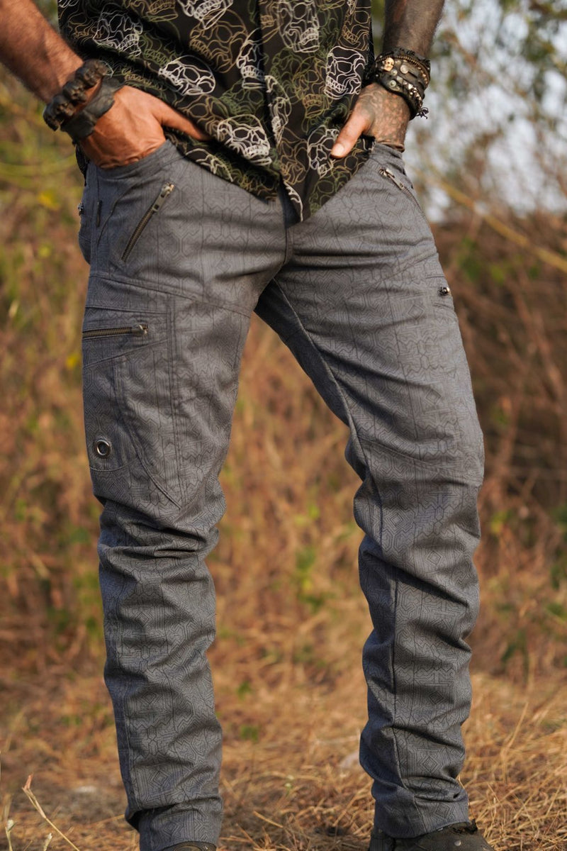 MAGMA CODEX blue psychedelic cargo pants front view
