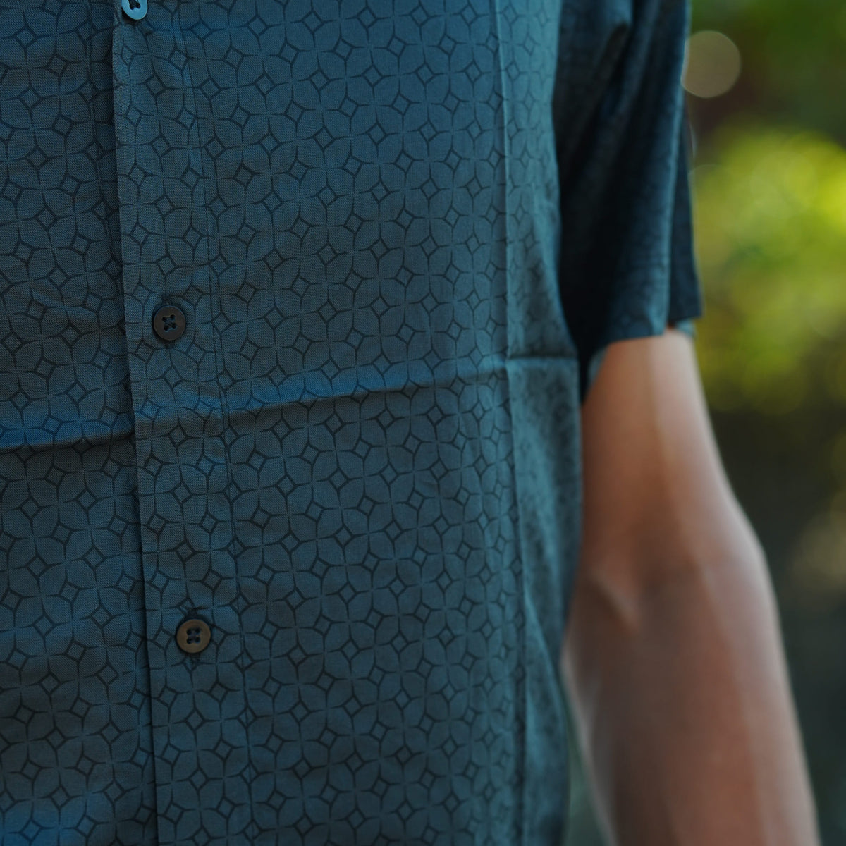 MERKABA viscose shirt for men with screen printed sacred geometry design