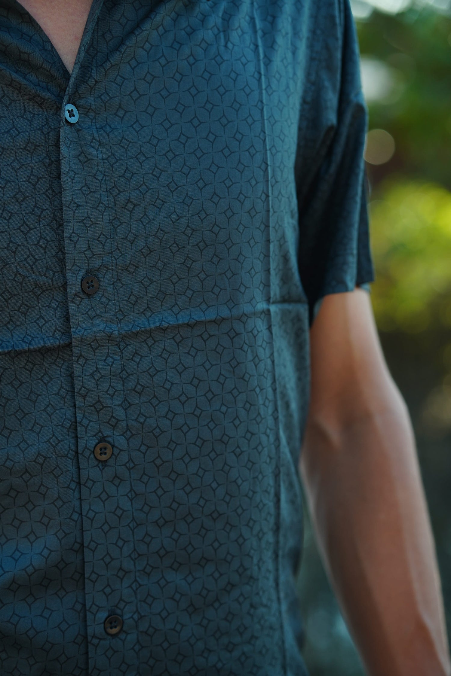 MERKABA viscose shirt for men with screen printed sacred geometry design