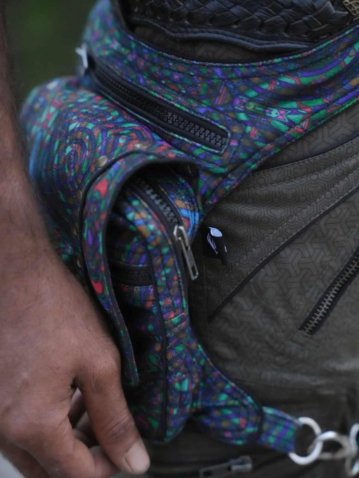 Mycelium festival utility bag with adjustable strap and pockets