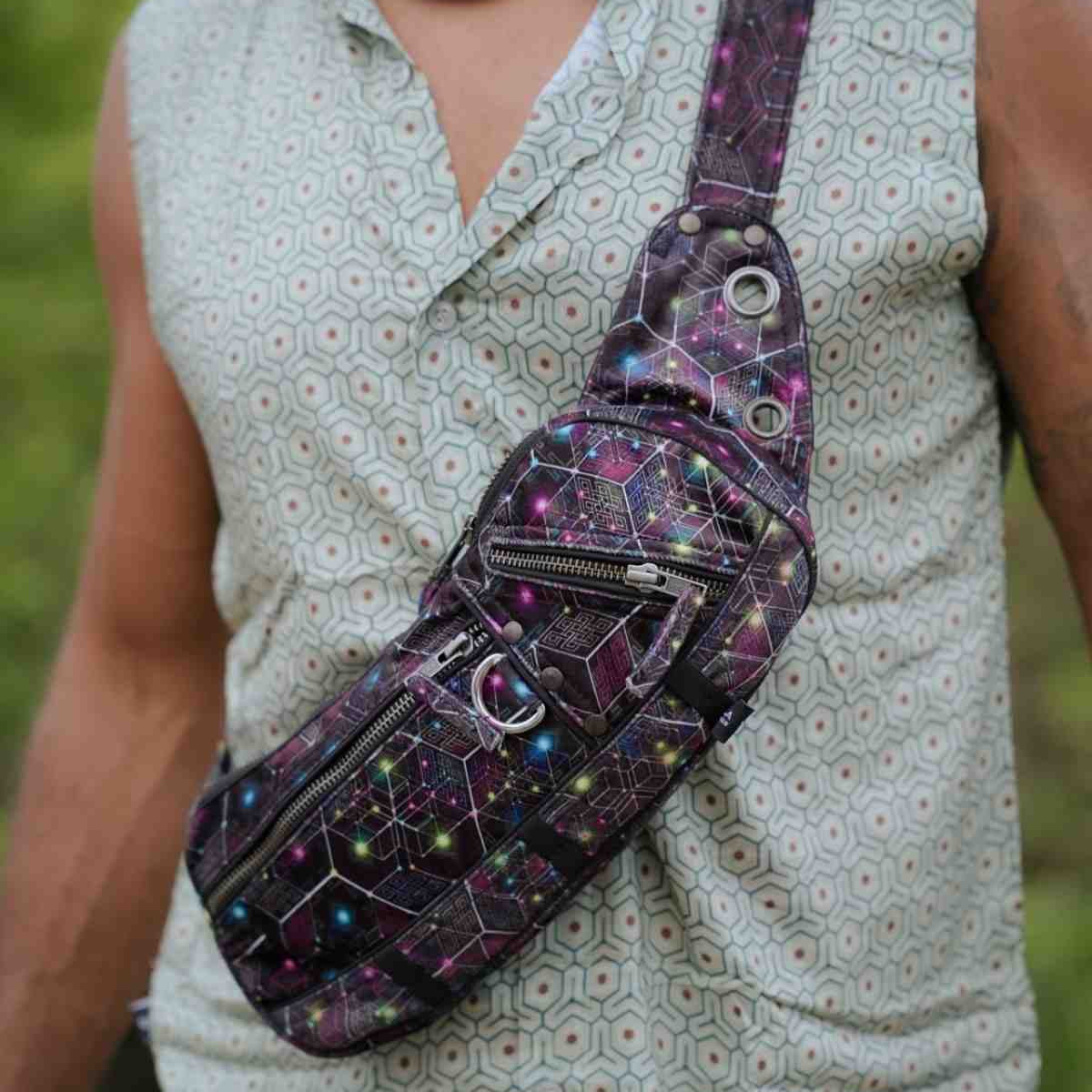 NEUROSOMATIC festival crossbody bag worn across the body