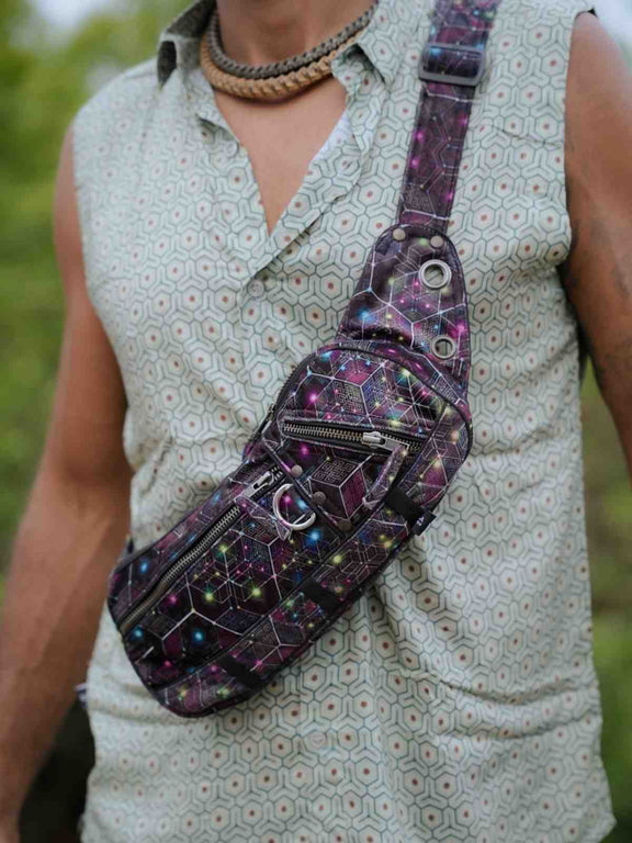 NEUROSOMATIC festival crossbody bag worn across the body