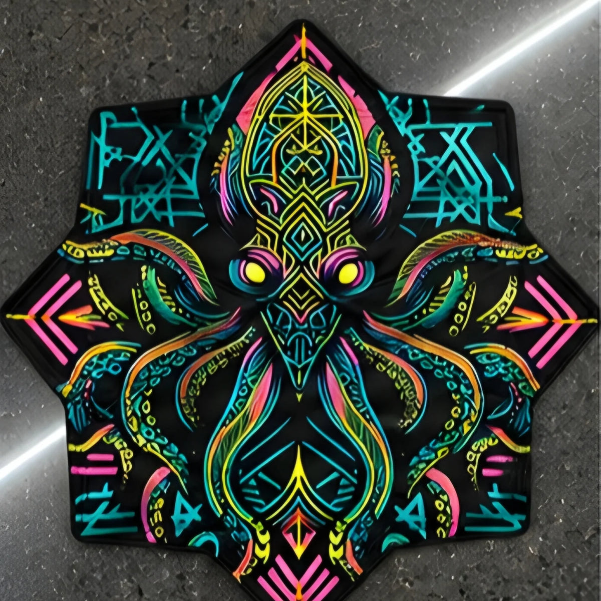 Neon Kraken DAPOSTAR spinning cloth with UV reactive psychedelic octopus design on premium polyester fabric.