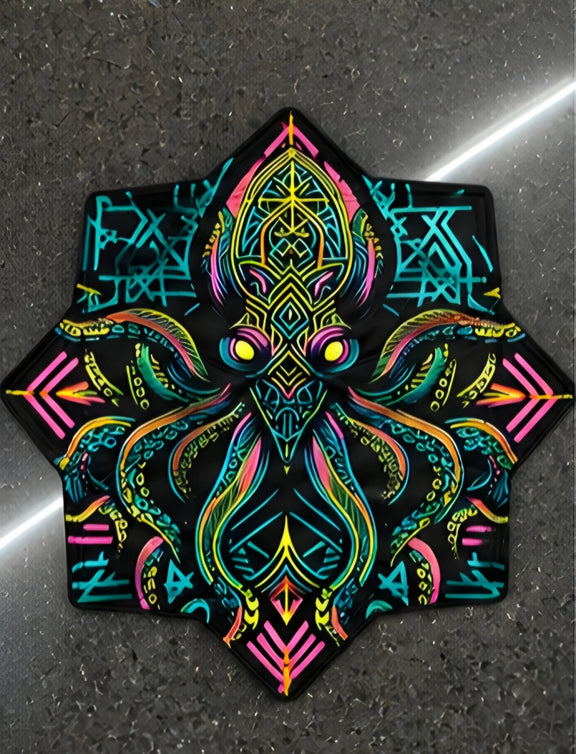 Neon Kraken DAPOSTAR spinning cloth with UV reactive psychedelic octopus design on premium polyester fabric.