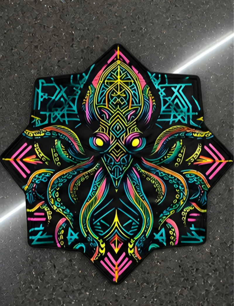 Neon Kraken DAPOSTAR spinning cloth with UV reactive psychedelic octopus design on premium polyester fabric.