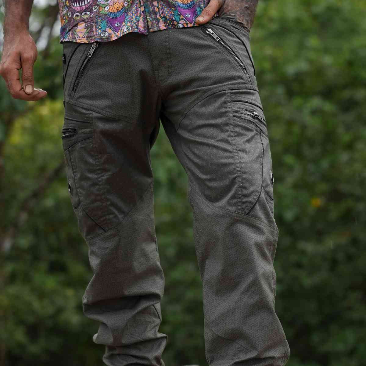 Eternity Vortex LA Khaki men's psychedelic cargo pants front view
