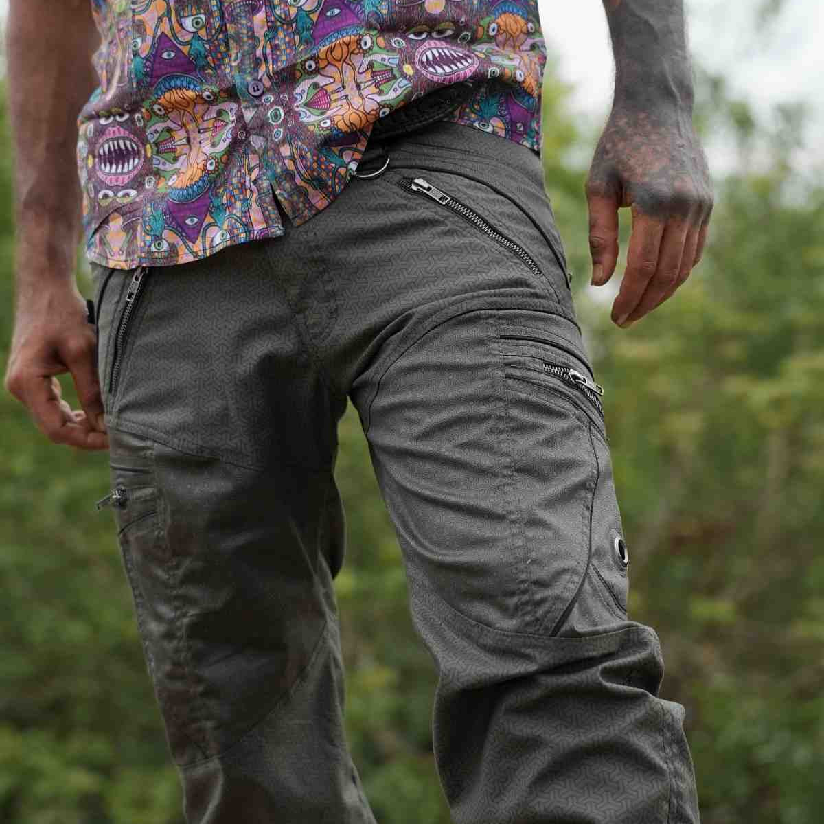 Eternity Vortex LA Khaki men's psychedelic cargo pants front view