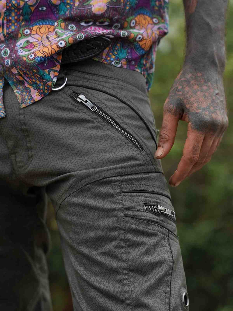 Men's psychedelic cargo pants with geometric Eternity Vortex print