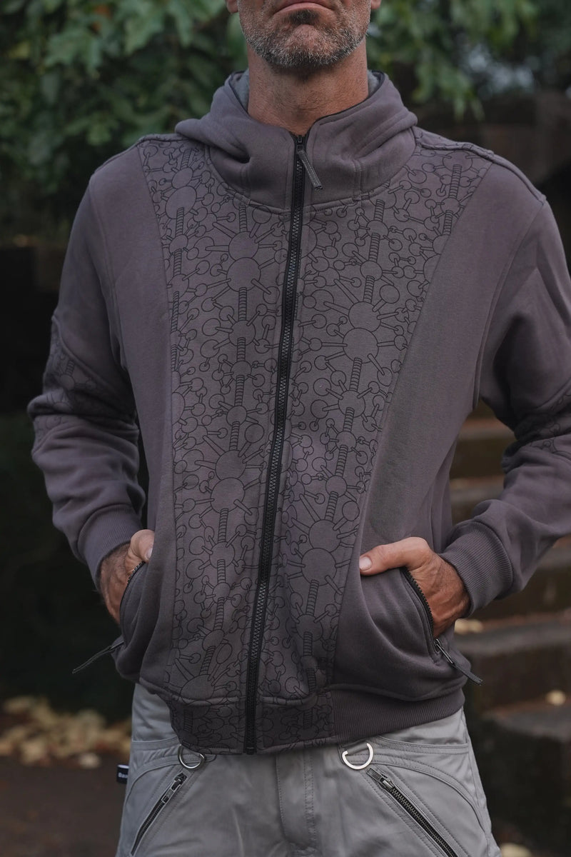 Fractal Gravity Grey Mens Psychedelic Hoodie