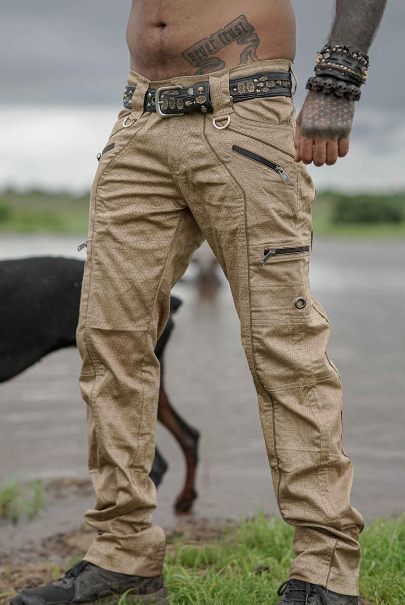 Pythagoras FOL caramel beige psychedelic cargo pants front view