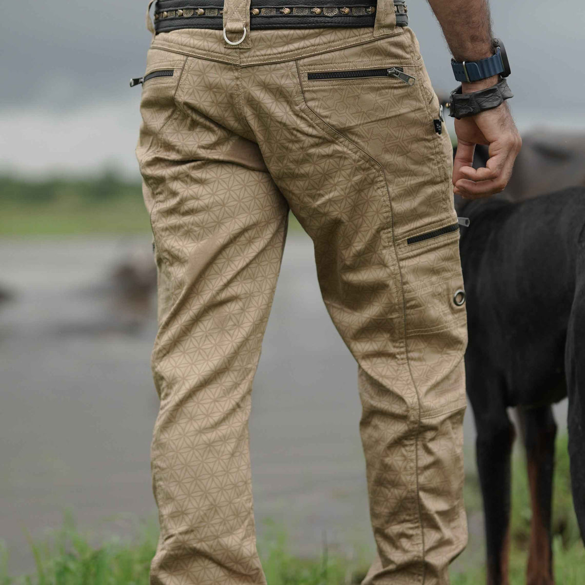 Pythagoras FOL caramel beige men's psychedelic pants back view