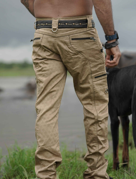 Pythagoras FOL caramel beige men's psychedelic pants back view