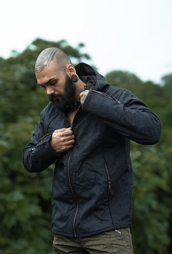 Pythagoras Tetrahedron psychedelic black jacket for men
