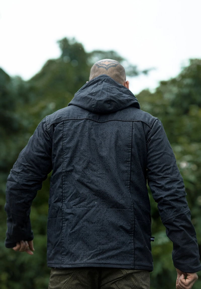 Pythagoras Tetrahedron printed black jacket back view