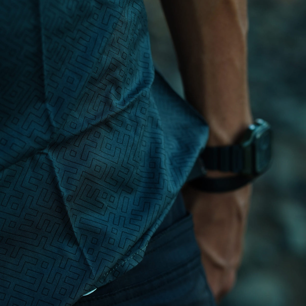 SHIPIBO dark green viscose shirt for men with geometric pattern