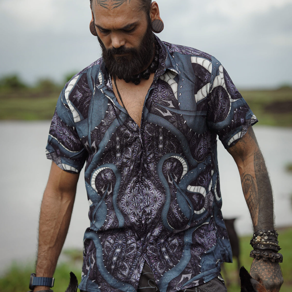 SHEN RON men's bamboo fiber button down shirt front view