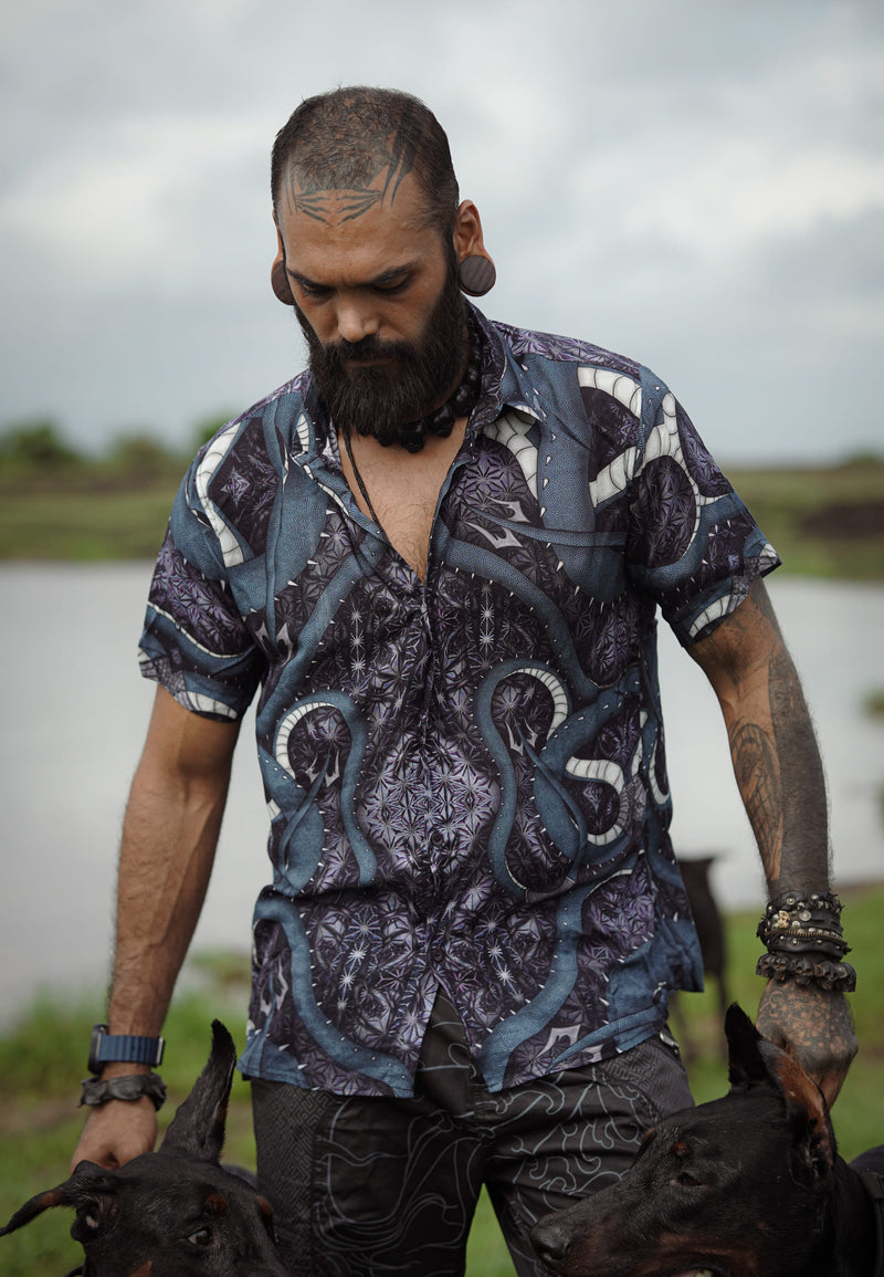 SHEN RON men's bamboo fiber button down shirt front view