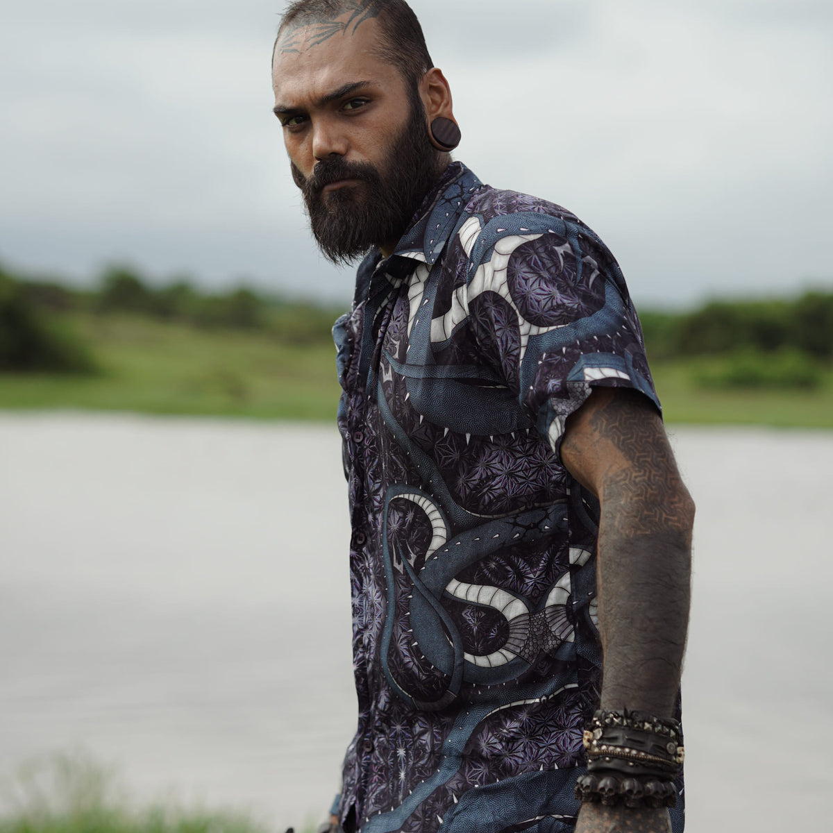 SHEN RON digital print bamboo shirt side view