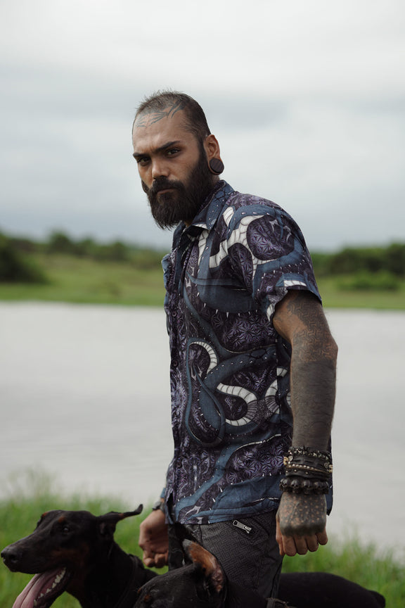 SHEN RON digital print bamboo shirt side view