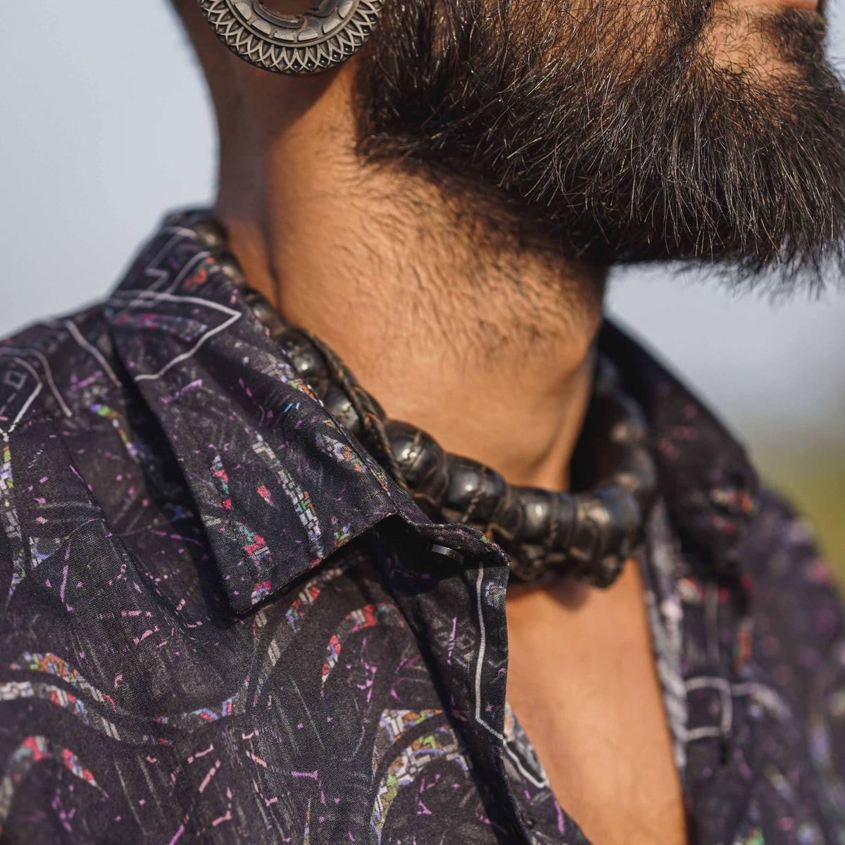 Stardust bamboo shirt digital print close up