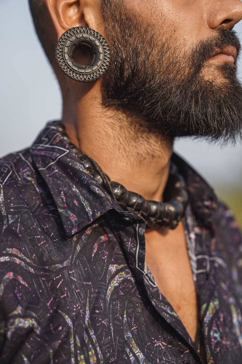 Stardust bamboo shirt digital print close up