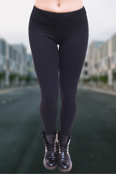 Yantra women's black leggings with geometric print