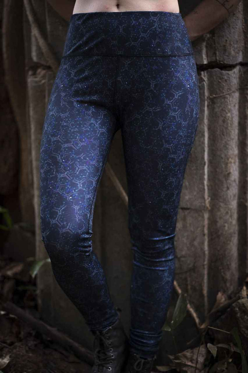 HEXAGON DWELL | Women's Nylon Lycra Leggings | Pixie Psy Festival Rave Leggings