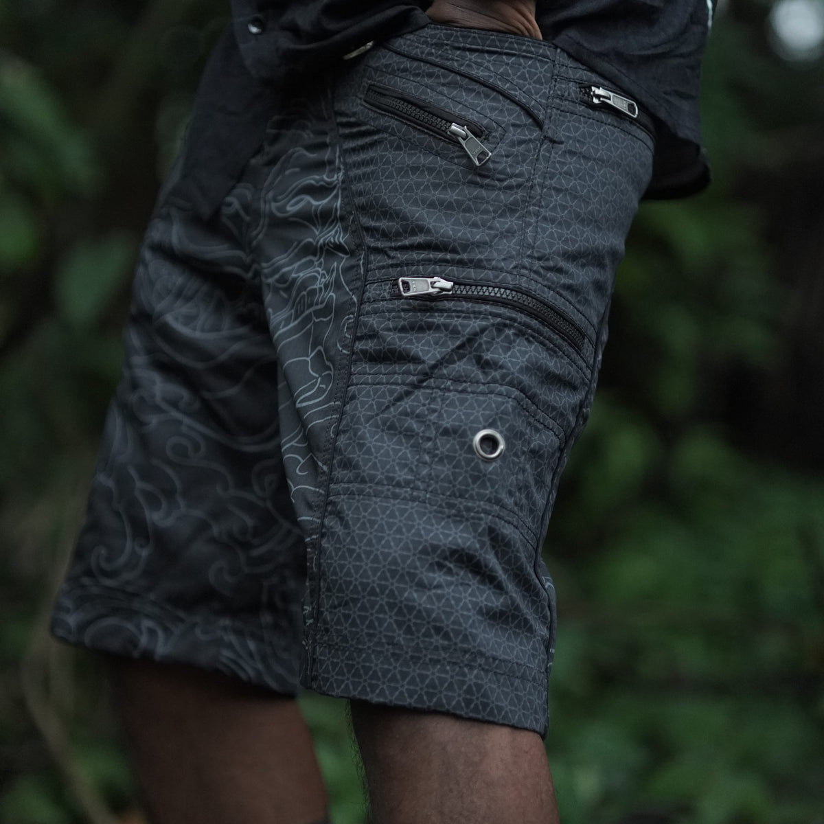 XINGLIN FLORET | Men's NY Shorts Navy Blue | Steampunk Biker Raver Cargo Shorts
