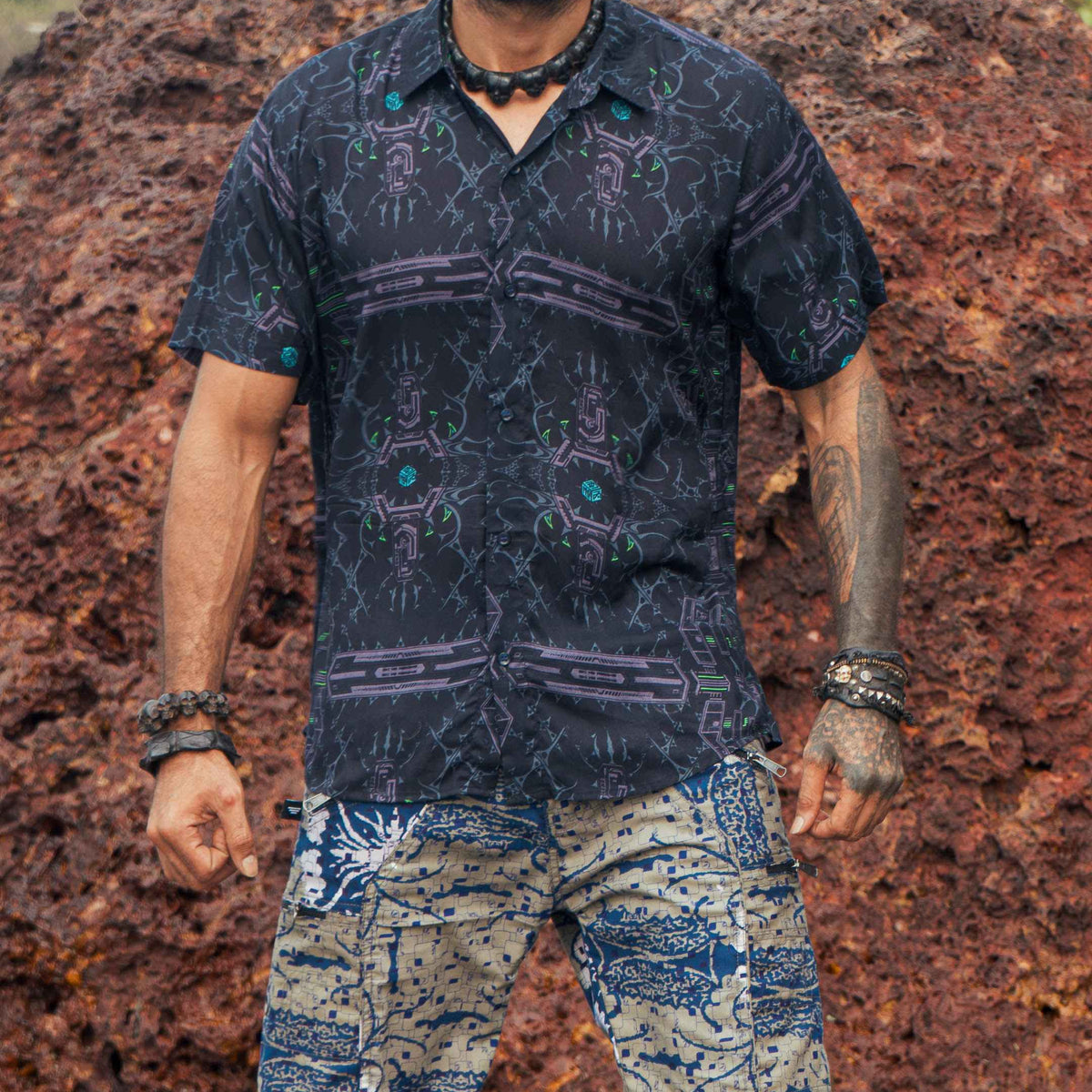 XENOMORPH | Men's Bamboo Shirts |Cyber Punk Style Print Shirt