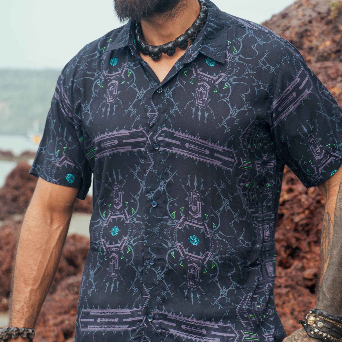 XENOMORPH | Men's Bamboo Shirts |Cyber Punk Style Print Shirt