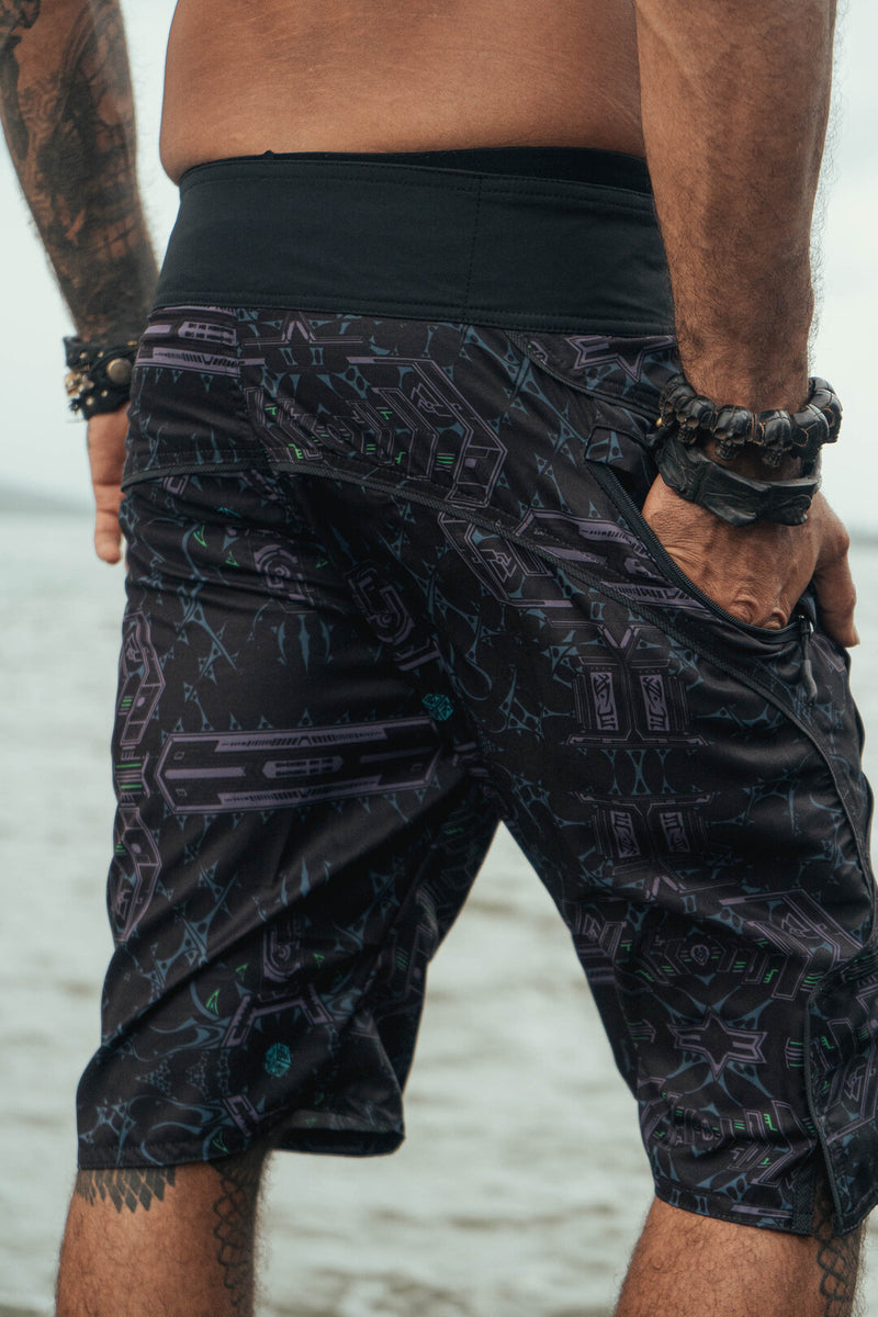 mens cyberpunk swim shorts back design