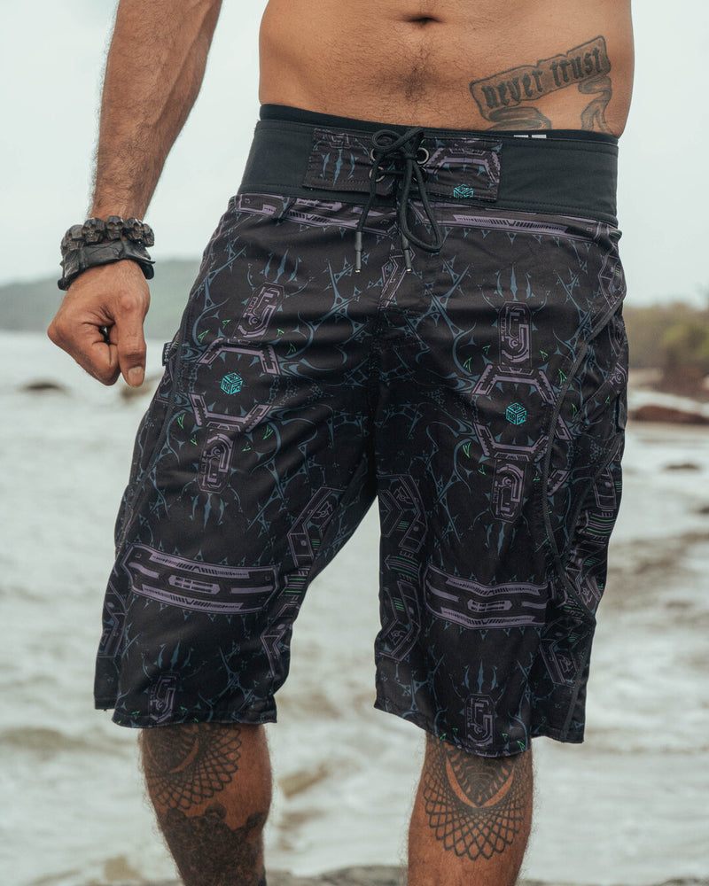printed swim shorts zipper pocket detail