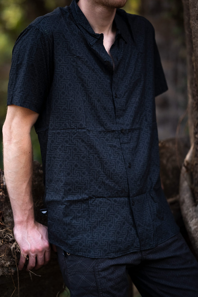 YANTRA - Black Men's Short Sleeve Shirts | Sacred Geometry Printed Shirt for Men