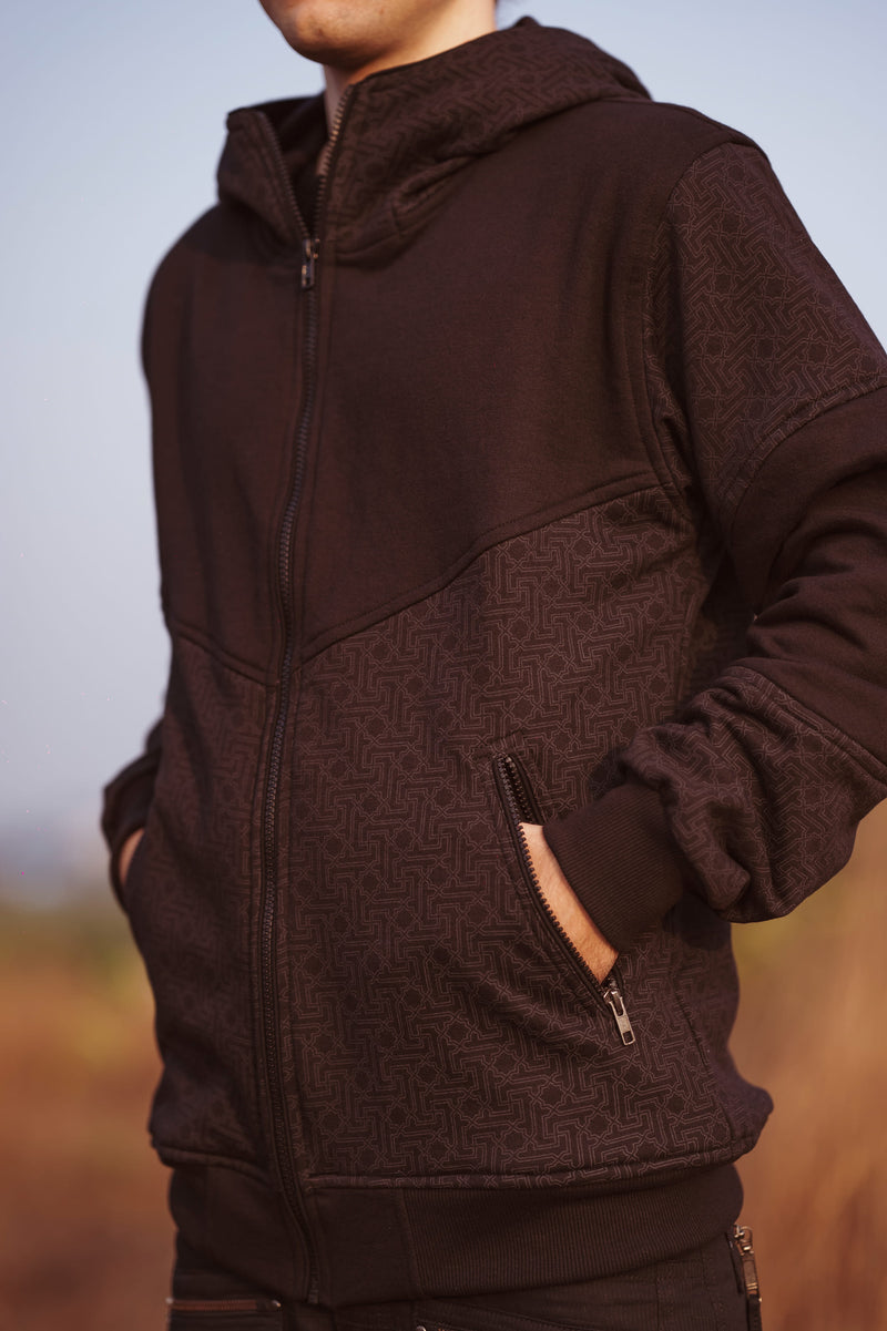 YANTRA- Sacred Geometry Print Black Cotton Fleece Hoodie