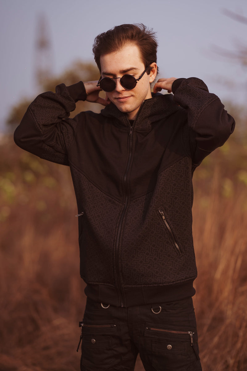 YANTRA- Sacred Geometry Print Black Cotton Fleece Hoodie