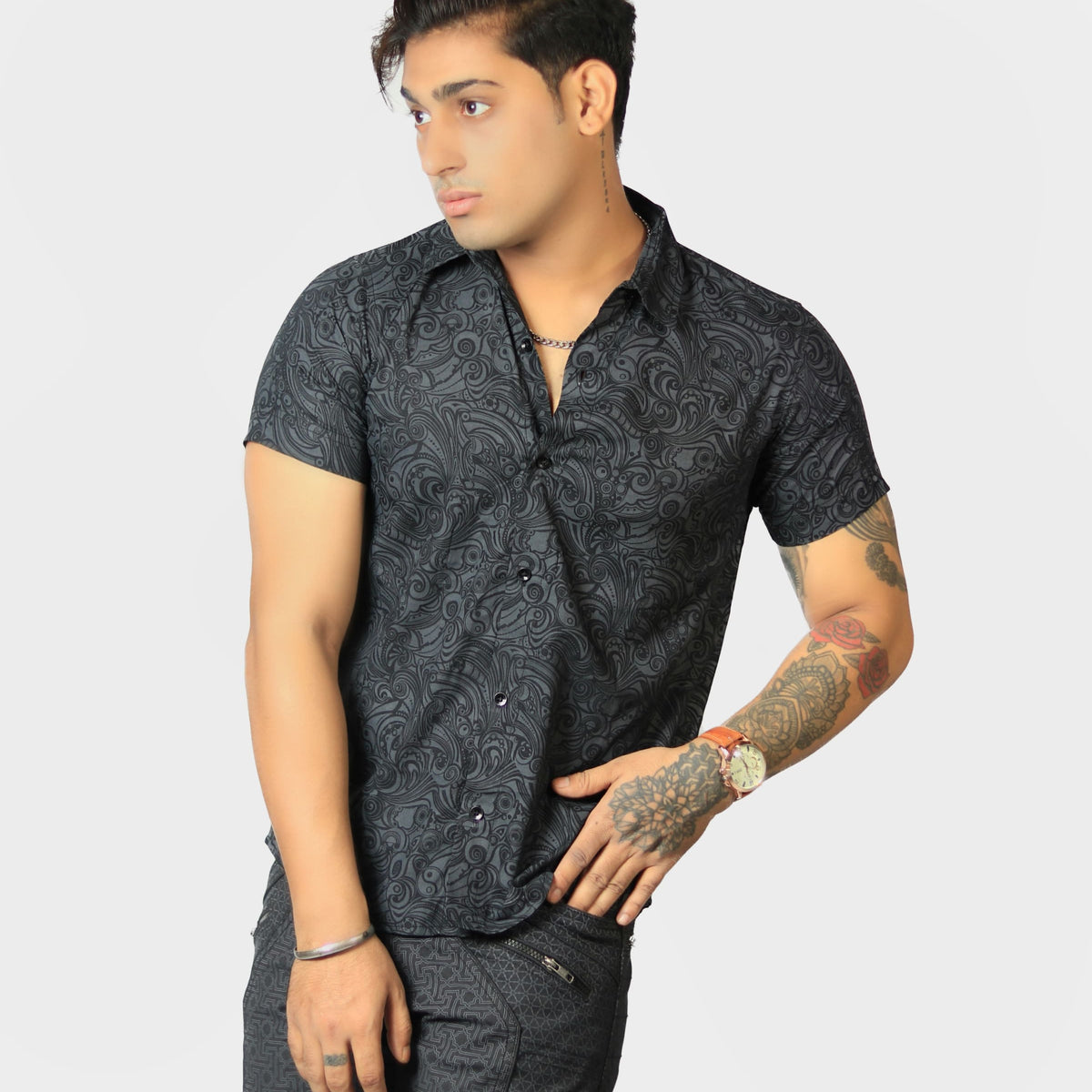 YING YANG - Men's Partywear Short Sleeve Shirt | Printed Clubwear Shirts for Men