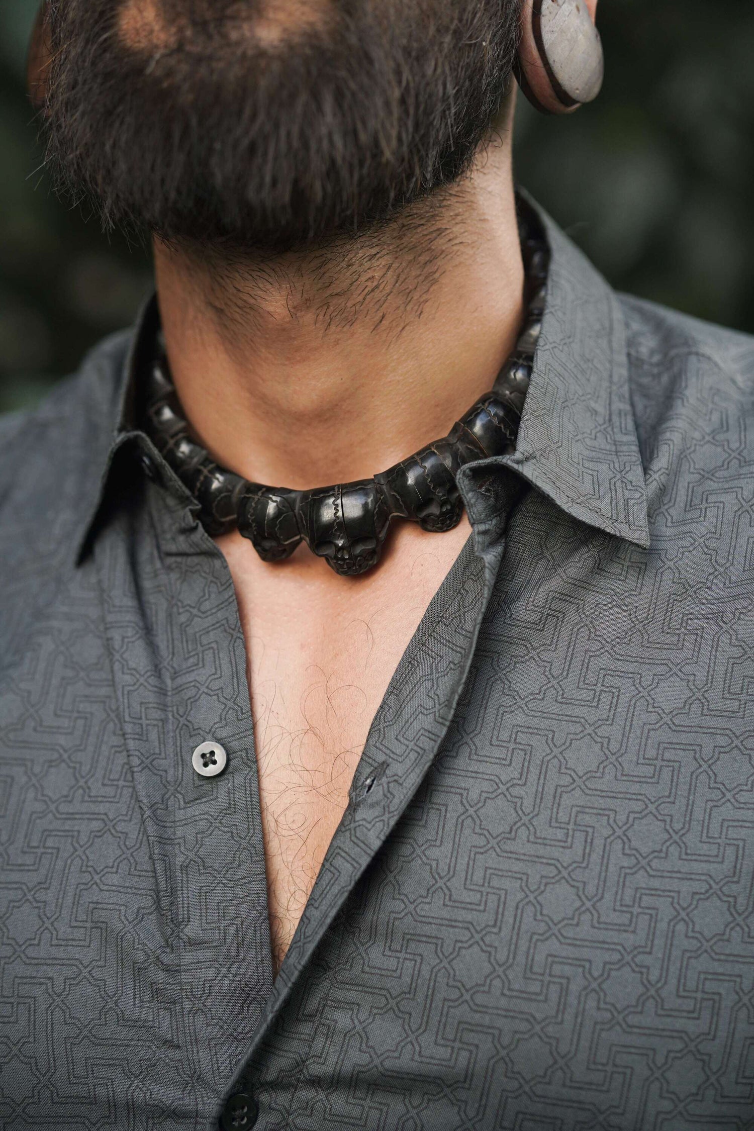YANTRA - Screen-print Grey Shirt | Men's Viscose Partywear Shirt