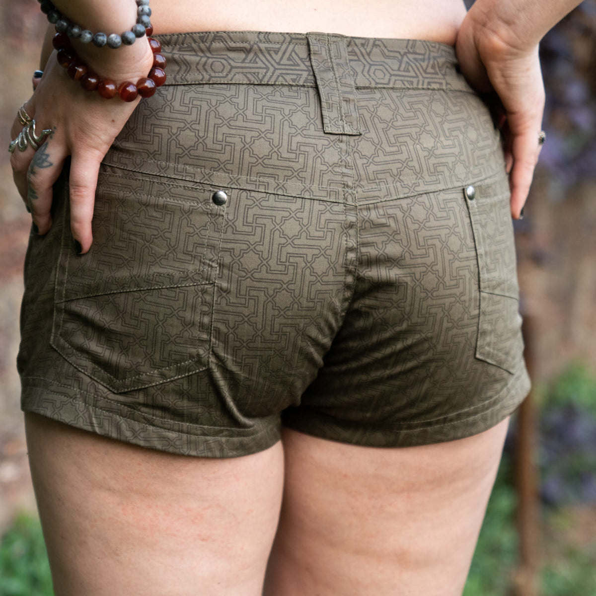 YANTRA | Women's Beige Khaki NY Shorts | Hot Pants with Sacred Geometry Print