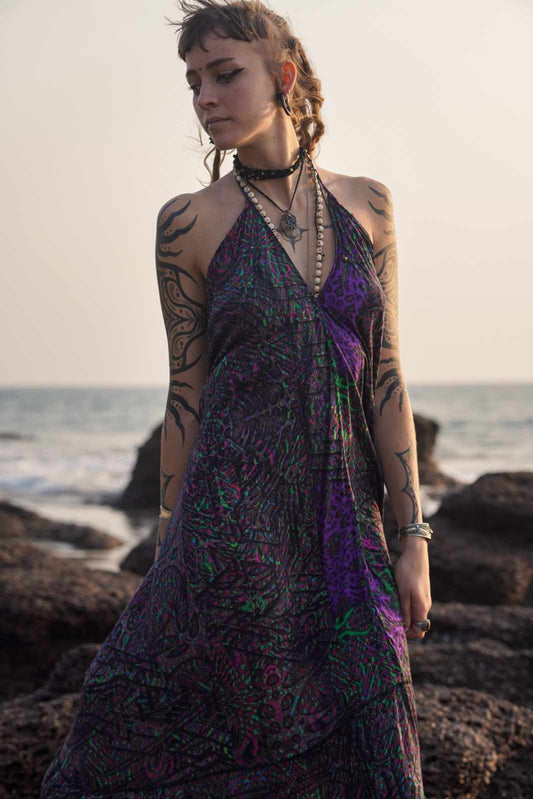 boho bamboo festival dress high low silhouette