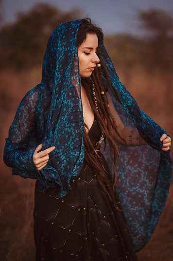 INFINITE FRACTAL | Bamboo Fabric Witch Scarf | Psychedelic Pixie Goa Party Scarf