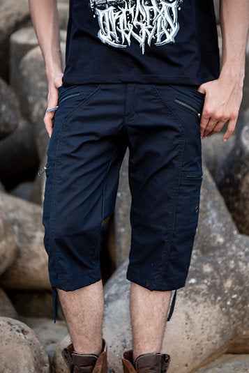 Black NY 3/4 Cargo Shorts | Post-Apocalyptic Steampunk Shorts