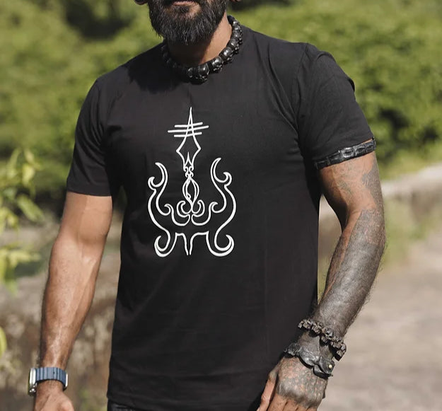 SACRED TRISHUL | Black Men's Psychedelic T-shirts UV Glow