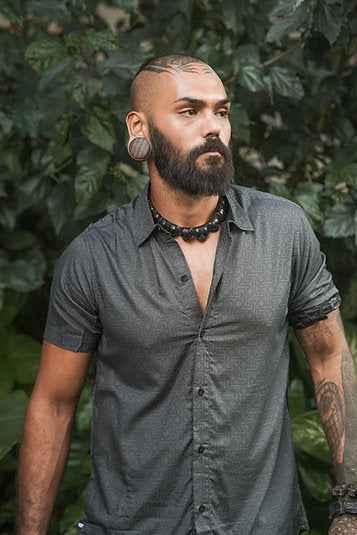YANTRA - Screen-print Grey Shirt | Men's Viscose Partywear Shirt