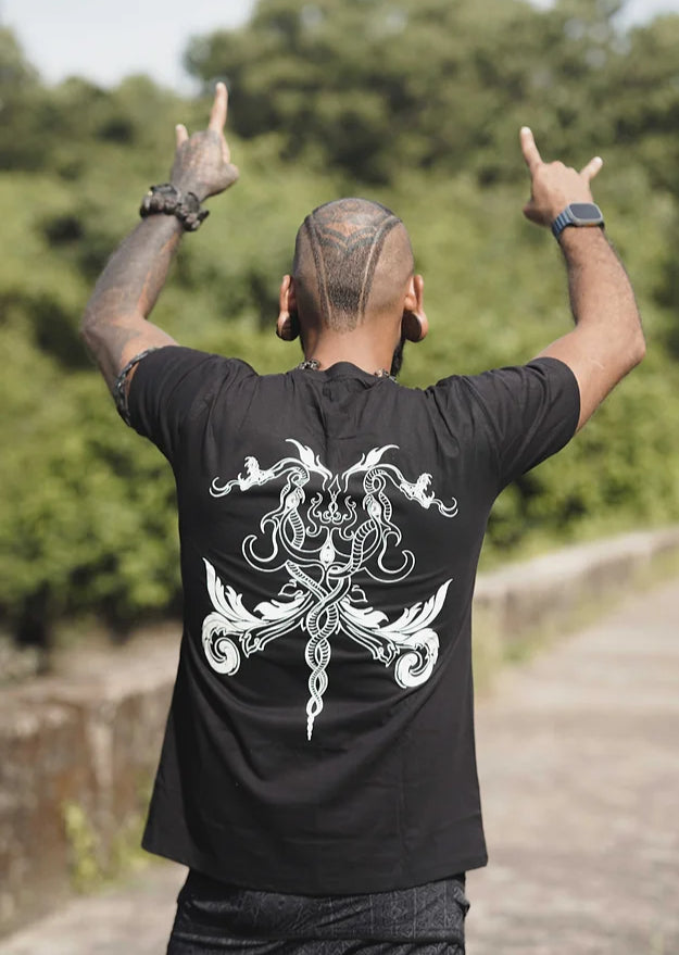 SACRED TRISHUL | Black Men's Psychedelic T-shirts UV Glow